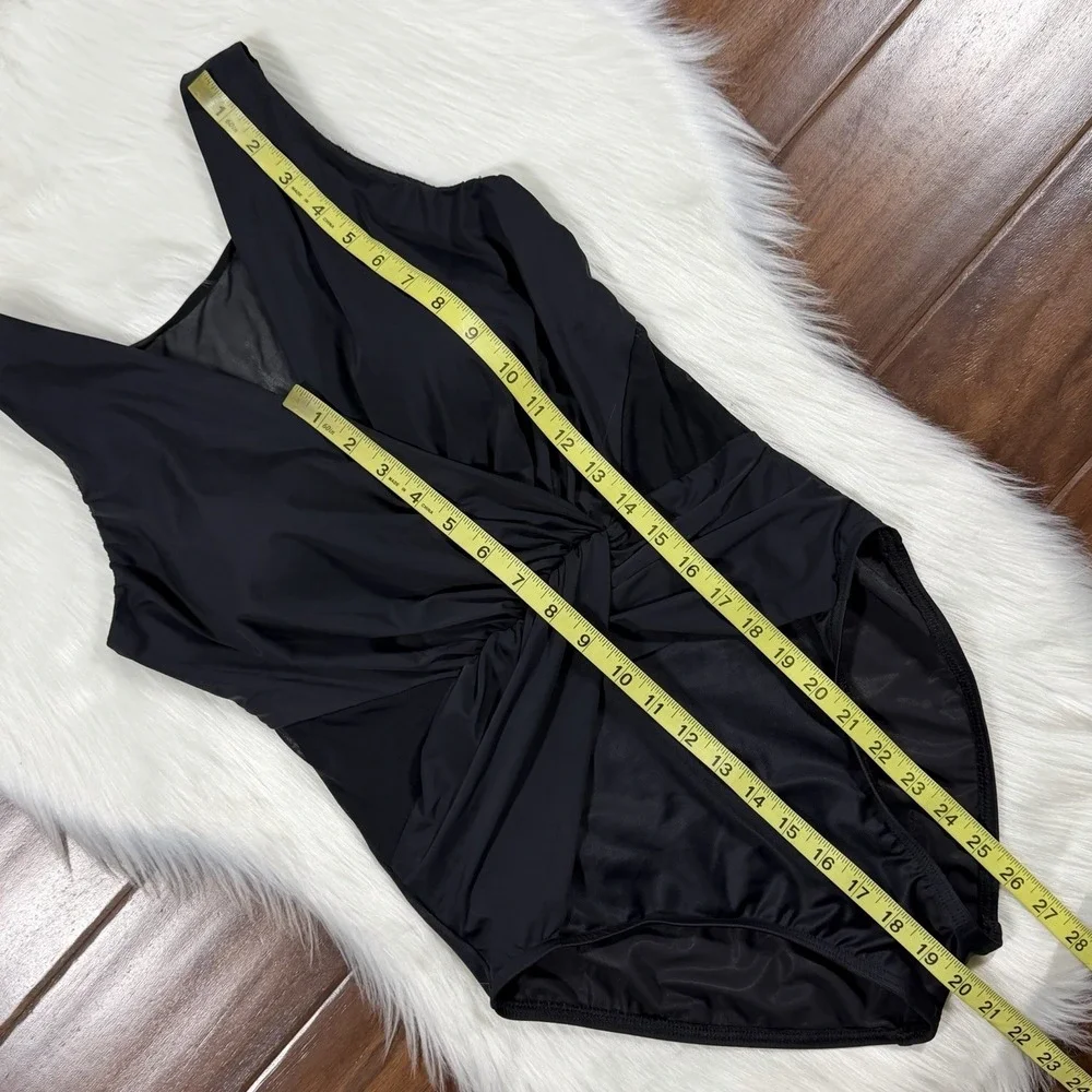 Miraclesuit Women's Size 12 / 14 ?‎ Black Palma Deep V One Piece Swimsuit